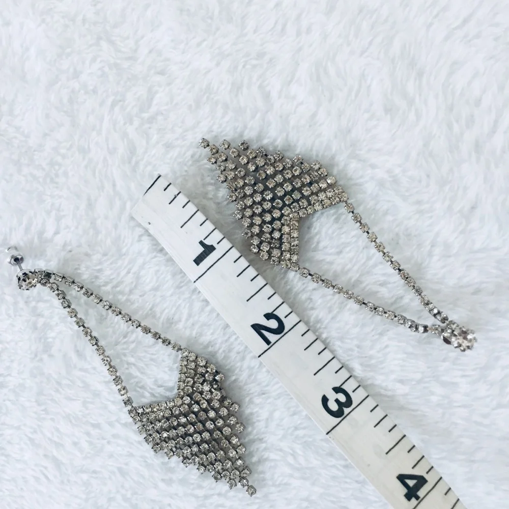 Silver Tone Post Pierced Earrings Clear Sparkling